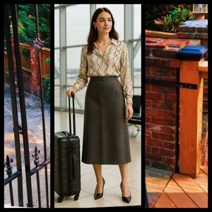 Banana Republic Stretch Vintage Blue Speckled Wool Midi A-Line Skirt Size 0